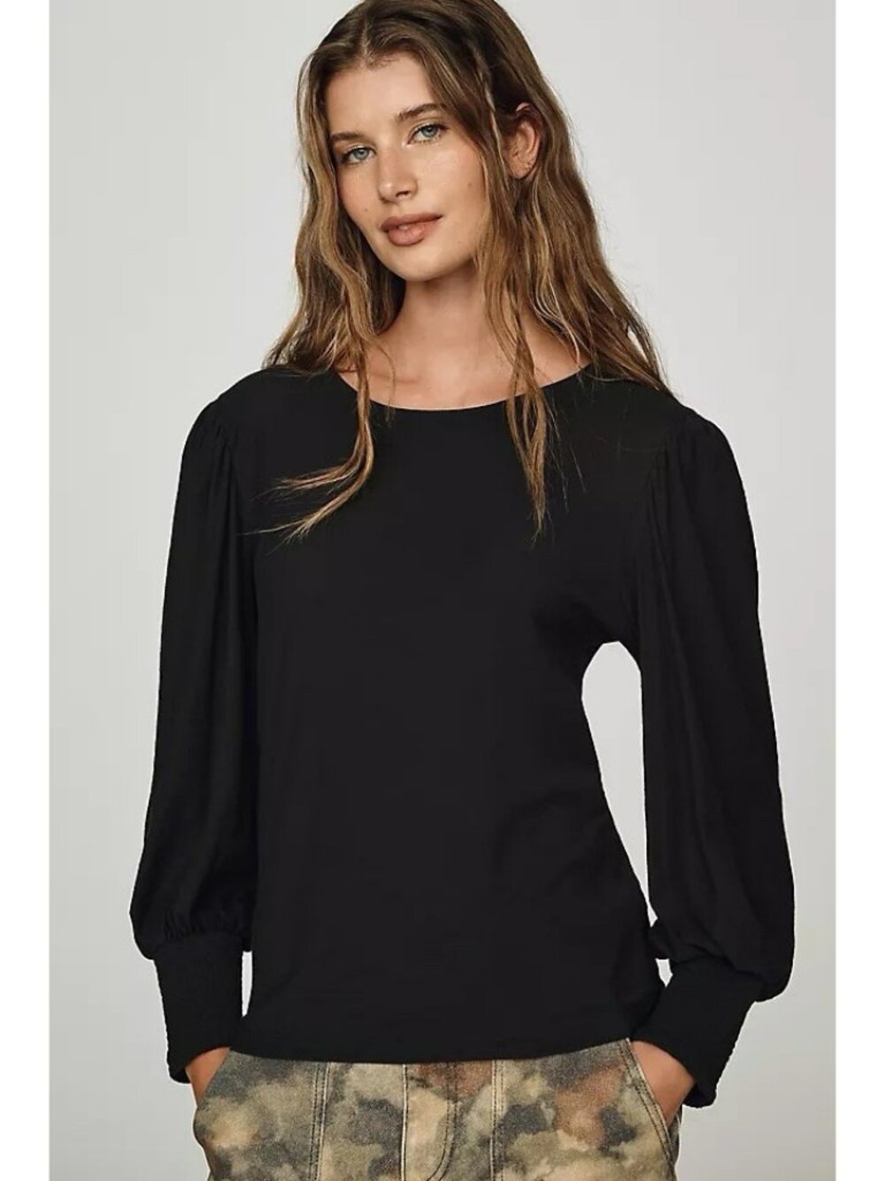 NWT $101 Nation LTD Los Angeles Loren Black Puff Sleeve Tee XS Anthropologie